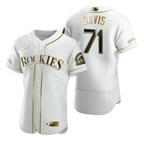 Nike Colorado Rockies #71 Wade Davis White Golden Authentic Stitched MLB Jersey