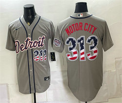 Nike Detroit Tigers #313 Motor City Grey 2026 USA 250 Fourth Of July Baseball Jersey