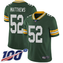Nike Green Bay Packers #52 Clay Matthews With NFL 100th Season Patch Green Vapor Untouchable Authentic Stitched NFL Jersey