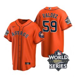 Nike Houston Astros #59 Framber Valdez 2022 World Series Orange Game Authentic Stitched MLB Jersey