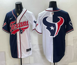 Nike Houston Texans Blank White Navy Big Logo behind Stitched Baseball Jersey