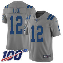 Nike Indianapolis Colts #12 Andrew Luck With NFL 100th Season Patch Grey Inverted Legend Vapor Untouchable Authentic Stitched NFL Jersey
