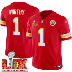 Nike Kansas City Chiefs #1 Xavier Worthy Red 24-25 Super Bowl LIX Vapor Untouchable Jersey