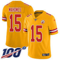Nike Kansas City Chiefs #15 Patrick Mahomes With 100th Season Patch Gold Inverted Legend Vapor Untouchable Authentic stitched NFL jersey