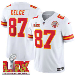 Nike Kansas City Chiefs #87 Travis Kelce White 24-25 Super Bowl LIX Vapor Untouchable Jersey