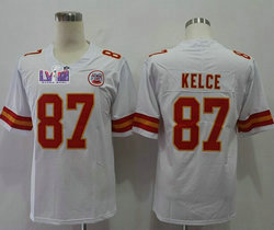 Nike Kansas City Chiefs #87 Travis Kelce White With 2024 Super Bowl (LVIII ) patch Jersey