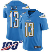 Nike Los Angeles Chargers #13 Keenan Allen With NFL 100th Season Patch Electric Blue Vapor Untouchable Authentic Stitched NFL Jersey