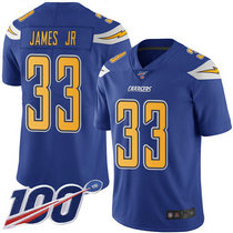 Nike Los Angeles Chargers #33 Derwin James With NFL 100th Season Patch Electric Blue Rush Authentic Stitched NFL Jersey