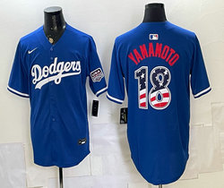 Nike Los Angeles Dodgers #18 Yoshinobu Yamamoto Blue 250 Fourth Of July Stadium Jersey