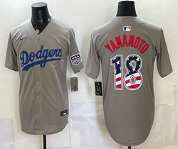Nike Los Angeles Dodgers #18 Yoshinobu Yamamoto Gray 250 Fourth Of July Stadium Jersey