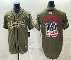 Nike Los Angeles Dodgers #18 Yoshinobu Yamamoto Olive 2026 Armed Forces Day 250 Fourth of July MLB Jersey