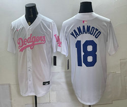 Nike Los Angeles Dodgers #18 Yoshinobu Yamamoto White Mother's Day Jersey