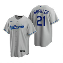 Nike Los Angeles Dodgers #21 Walker Buehler Gray Game Authentic Stitched MLB Jersey