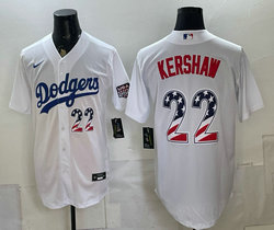 Nike Los Angeles Dodgers #22 Clayton Kershaw White 250 Fourth Of July Stadium no name Jersey