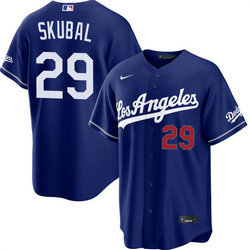 Nike Los Angeles Dodgers #29 Tarik Skubal Blue Los Angeles and 29 front Authentic Stitched MLB Jersey