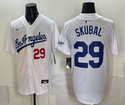 Nike Los Angeles Dodgers #29 Tarik Skubal White Los Angeles and 29 front Authentic Stitched MLB Jersey