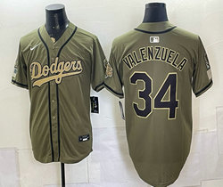 Nike Los Angeles Dodgers #34 Fernando Valenzuela Olive Armed Forces Day Baseball Jersey