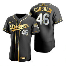 Nike Los Angeles Dodgers #46 Tony Gonsolin Black Golden 2020 World Series Champions Jersey