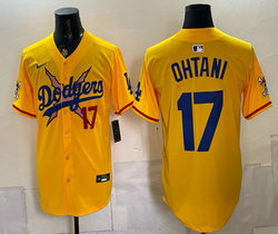 Nike Los Angeles Dodgers X One Piece #17 Shohei Ohtani Gold Premier Baseball Jersey