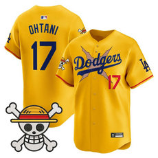 Nike Los Angeles Dodgers X One Piece #17 Shohei Ohtani Gold Premier Baseball Jersey