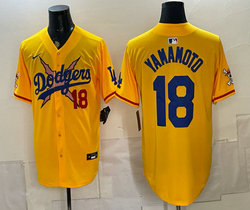 Nike Los Angeles Dodgers X One Piece #18 Yoshinobu Yamamoto Gold Premier Baseball Jersey