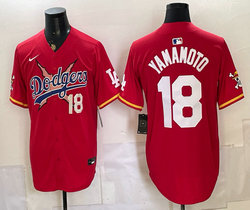 Nike Los Angeles Dodgers X One Piece #18 Yoshinobu Yamamoto Red Premier Baseball Jersey