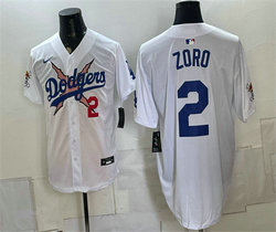 Nike Los Angeles Dodgers X One Piece #2 Zoro White Vapor Premier Stitched Baseball Jersey