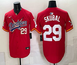 Nike Los Angeles Dodgers X One Piece #29 Tarik Skubal Red Premier Baseball Jersey