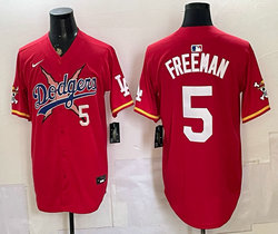 Nike Los Angeles Dodgers X One Piece #5 Freddie Freeman Red Premier Baseball Jersey