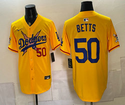 Nike Los Angeles Dodgers X One Piece #50 Mookie Betts Gold Premier Baseball Jersey