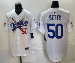 Nike Los Angeles Dodgers X One Piece #50 Mookie Betts White Premier Baseball Jersey