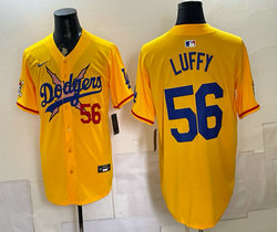 Nike Los Angeles Dodgers X One Piece #56 Luffy Gold Premier Baseball Jersey