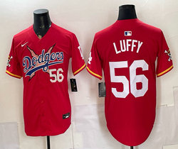 Nike Los Angeles Dodgers X One Piece #56 Luffy Red Premier Baseball Jersey