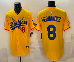 Nike Los Angeles Dodgers X One Piece #8 Enrique Hernandez Gold Premier Baseball Jersey