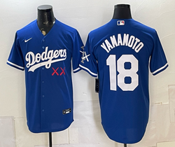 Nike Los Angeles Dodgers x KAWS #18 Yoshinobu Yamamoto Blue Vapor Premier Baseball Jersey