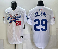 Nike Los Angeles Dodgers x One Piece #29 Tarik Skubal White Vapor Premier Limited Stitched Baseball Jersey