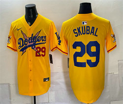 Nike Los Angeles Dodgers x One Piece #29 Tarik Skubal Yellow Vapor Premier Limited Stitched Baseball Jersey
