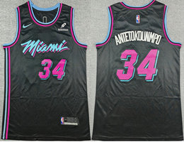 Nike Miami Heat #34 Giannis Antetokounmpo Black City With Advertising Authentic Stitched NBA Jersey