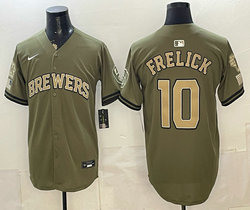 Nike Milwaukee Brewers #10 Sal Frelick Olive 2026 Armed Forces Day Stitched Baseball Jersey