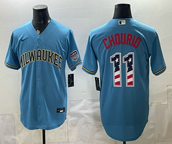 Nike Milwaukee Brewers #11 Jackson Chourio Blue 250 Fourth Of July Stadium Jersey