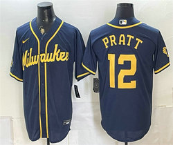 Nike Milwaukee Brewers #12 Cooper Pratt Navy Stitched Baseball Jersey