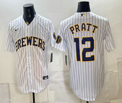 Nike Milwaukee Brewers #12 Cooper Pratt White Stitched Baseball Jersey