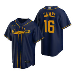 Nike Milwaukee Brewers #16 Ben Gamel Navy Game Authentic Stitched MLB Jersey