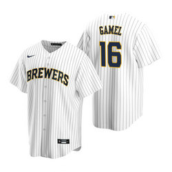 Nike Milwaukee Brewers #16 Ben Gamel White Game Authentic Stitched MLB Jersey