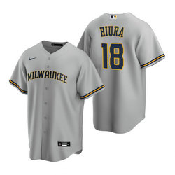 Nike Milwaukee Brewers #18 Keston Hiura Gray Game Authentic Stitched MLB Jersey