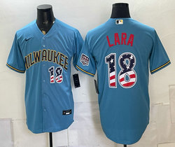 Nike Milwaukee Brewers #18 Luis Lara Blue 250 Fourth Of July Stadium Jersey