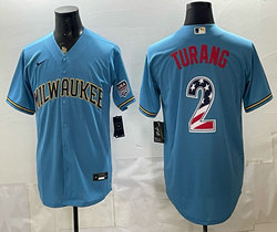 Nike Milwaukee Brewers #2 Brice Turang Blue 250 Fourth Of July Stadium Jersey