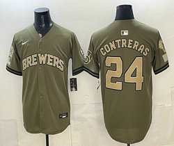 Nike Milwaukee Brewers #24 William Contreras Olive 2026 Armed Forces Day Stitched Baseball Jersey