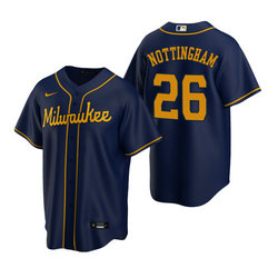 Nike Milwaukee Brewers #26 Jacob Nottingham Navy Game Authentic Stitched MLB Jersey
