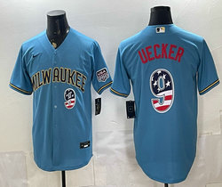 Nike Milwaukee Brewers #9 Bob Uecker Blue 250 Fourth Of July Stadium Jersey